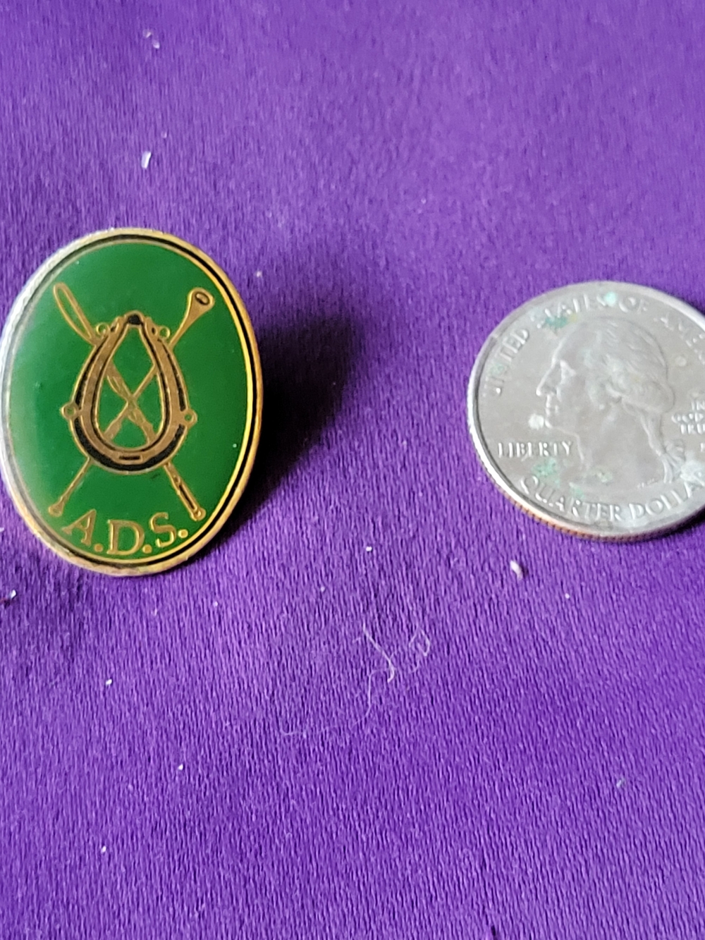 A.D.S. Green and Gold Enamel Lapel Pin